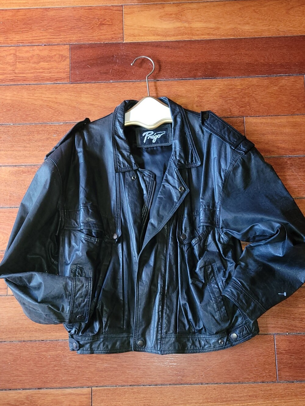 Vintage Prago Black Genuine Leather Bomber Jacket